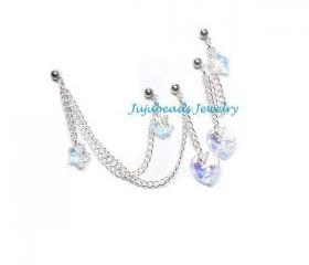 Triple Double Cartilage Piercing AB Swarovski Heart n Star Set