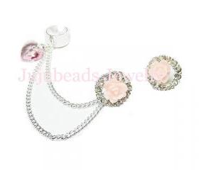 Sweet Rosy Love - Swarovski Crystal Chain Ear Cuff
