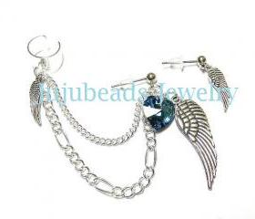 Wings and Swarovski Heart Chain Ear Cuff
